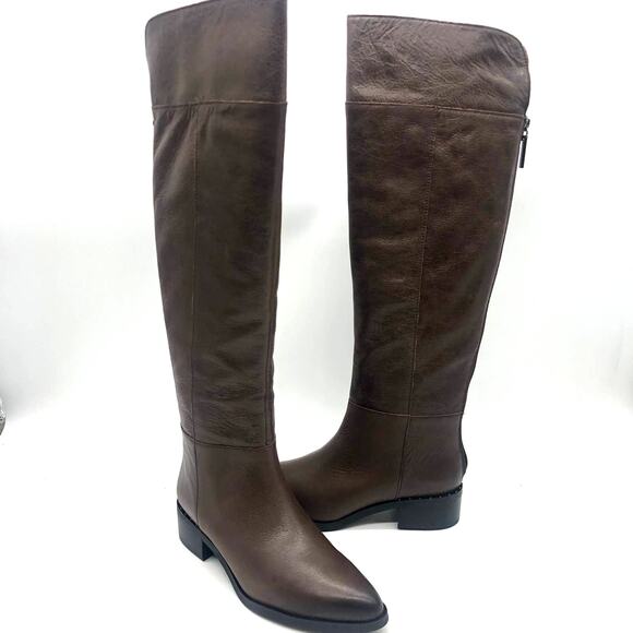 Franco Sarto Womens L-Daya Riding Boots Brown Leather Pointed Toe Zip 6.5 W - Picture 2 of 12